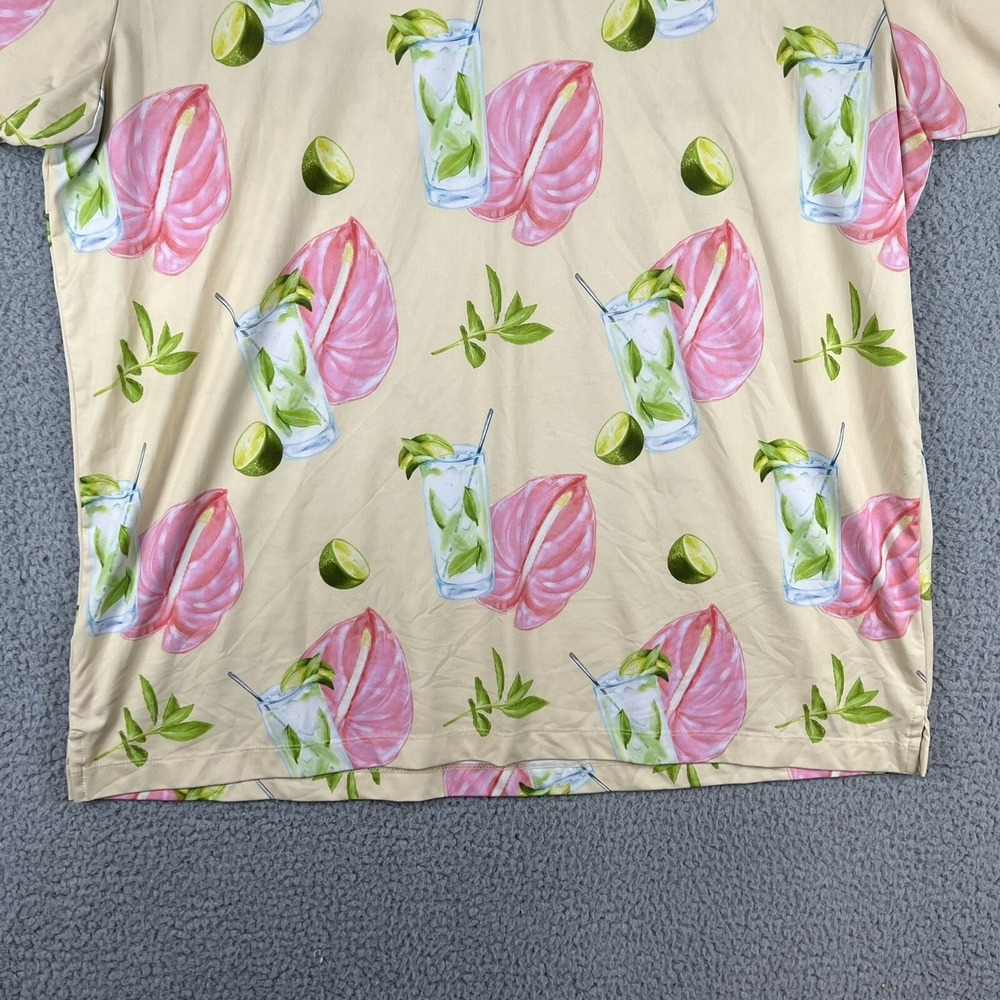Bad Birdie Polo Shirt Mens XXL Yellow Pink Lime Drink Floral Allover Print S/S - Picture 4 of 12